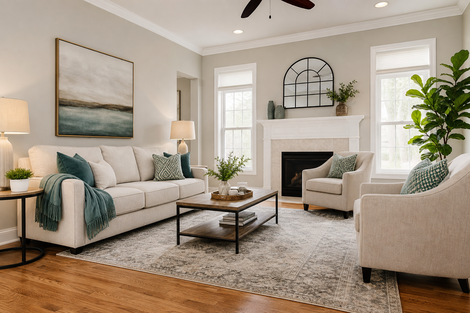 Living room reset after cleaning