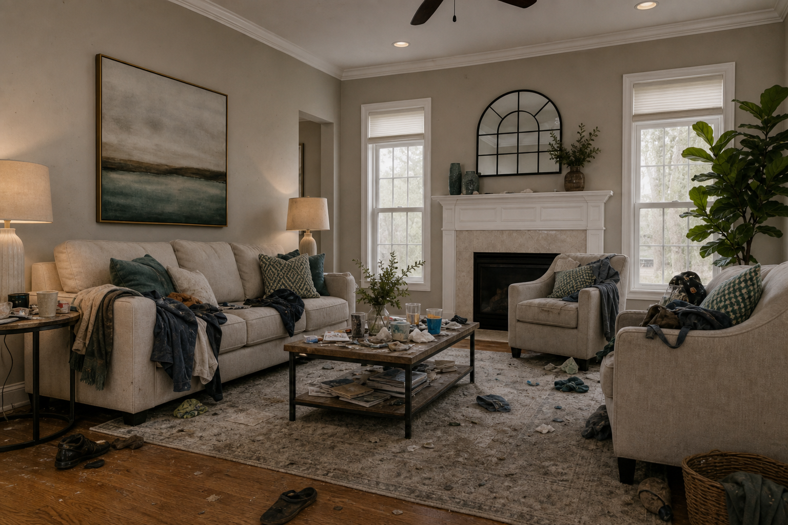 Living room reset before cleaning